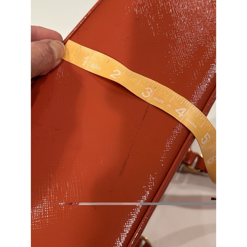 Prada Saffiano Vernice Promenade Patent Leather Orange Hand Bag Purse Top Handle - Picture 14 of 16